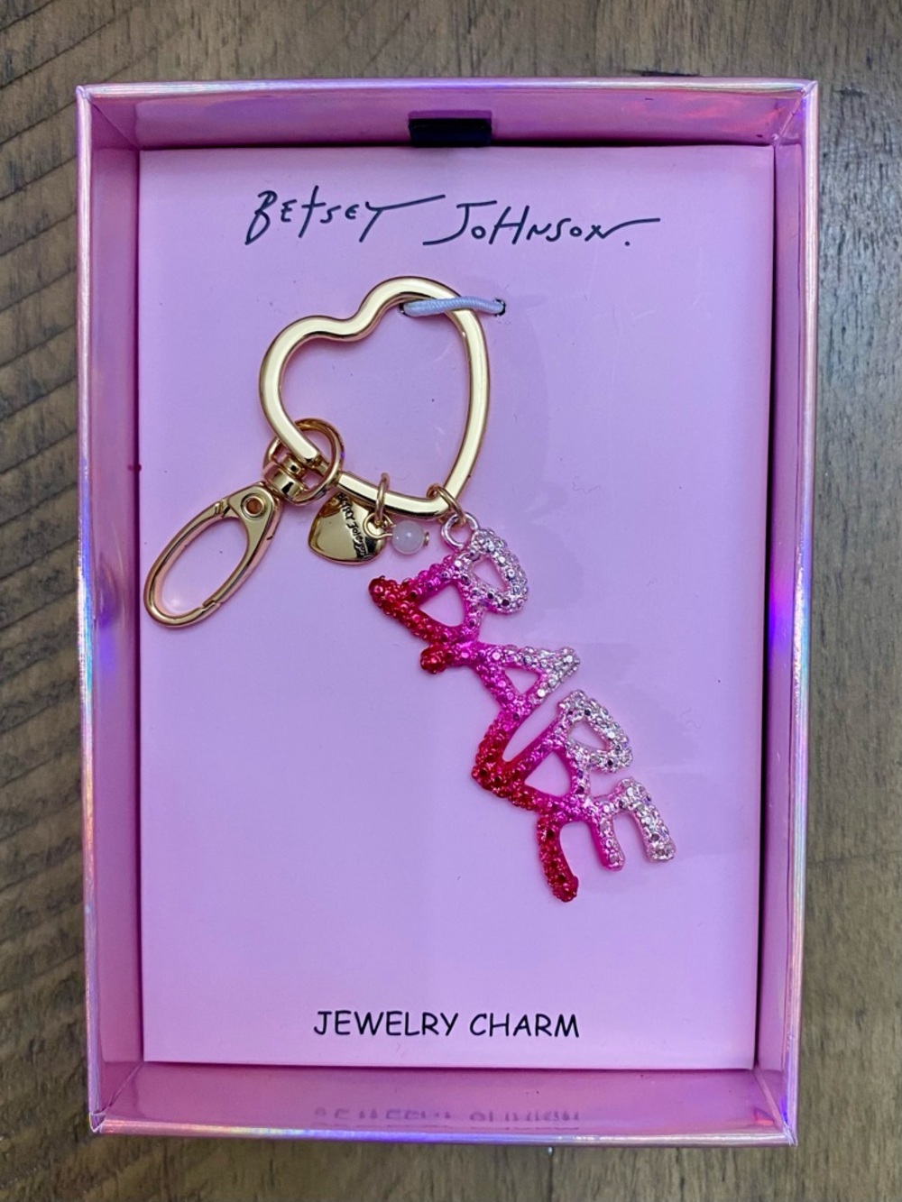 Betsey Johnson Pink Ombre 'BABE' Glitter Bag Charm Keychain